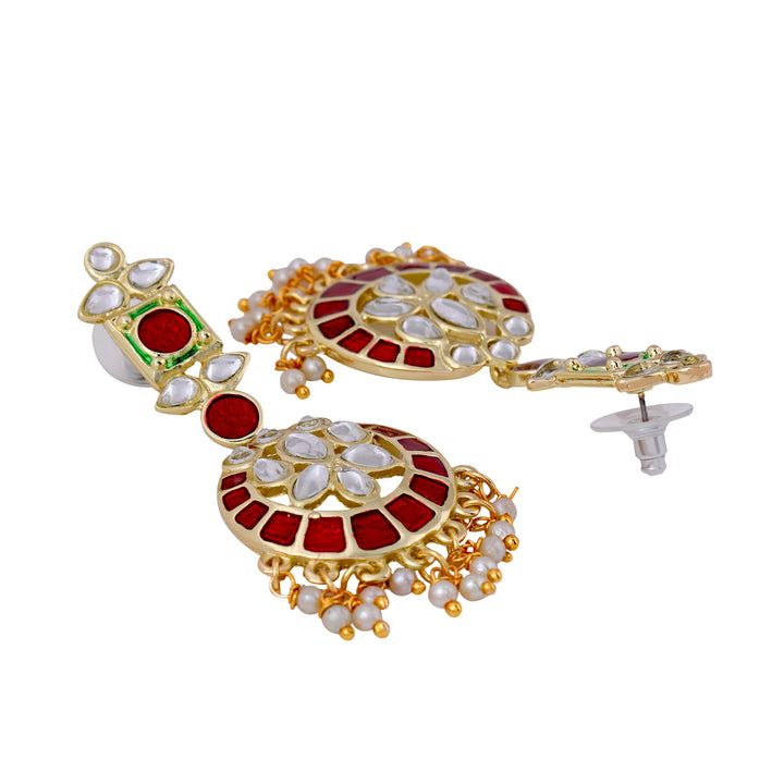 Estele Gold Plated Flexible Kundan Necklace Set with Enamel for Women