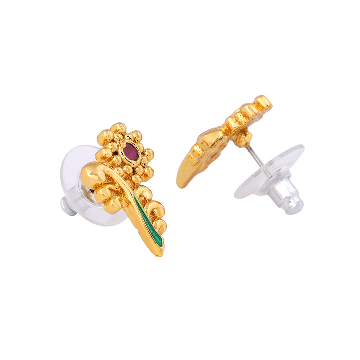 Estele Gold plated Traditional Peepal Necklace Set with Ruby & Enamel for Women