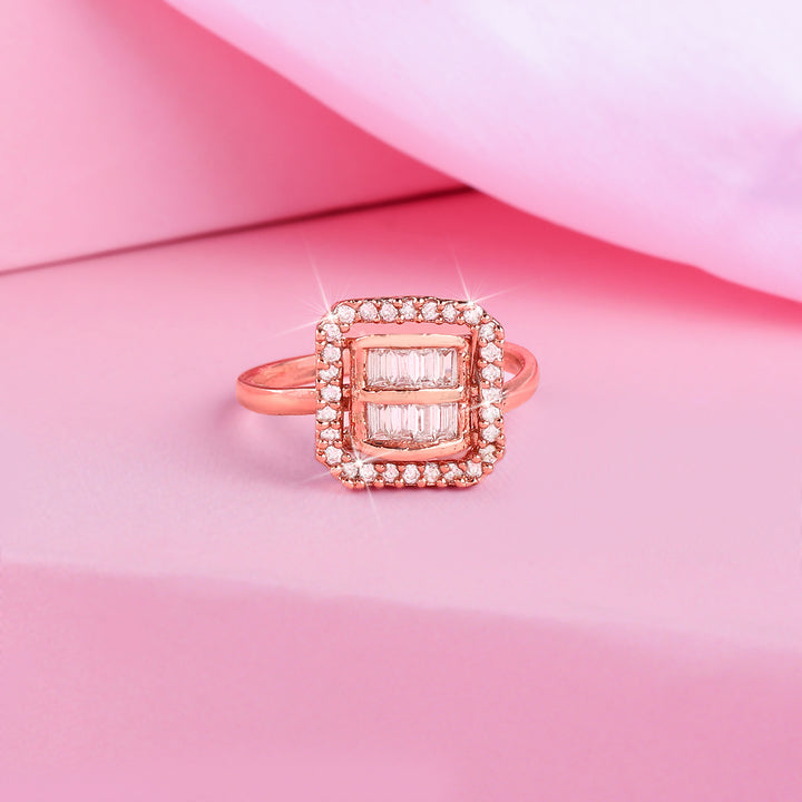 Estele Rose Gold Plated CZ Adjustable Sparkling Ring for Women