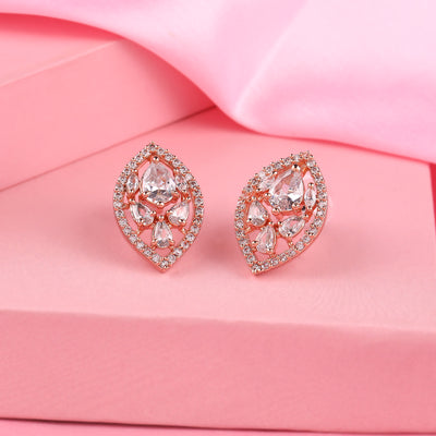 Estele Rose Gold Plated CZ Sparkling Stud Earrings for Women