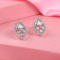 Estele Rhodium Plated CZ Leaf Shaped Stud Earrings for Women