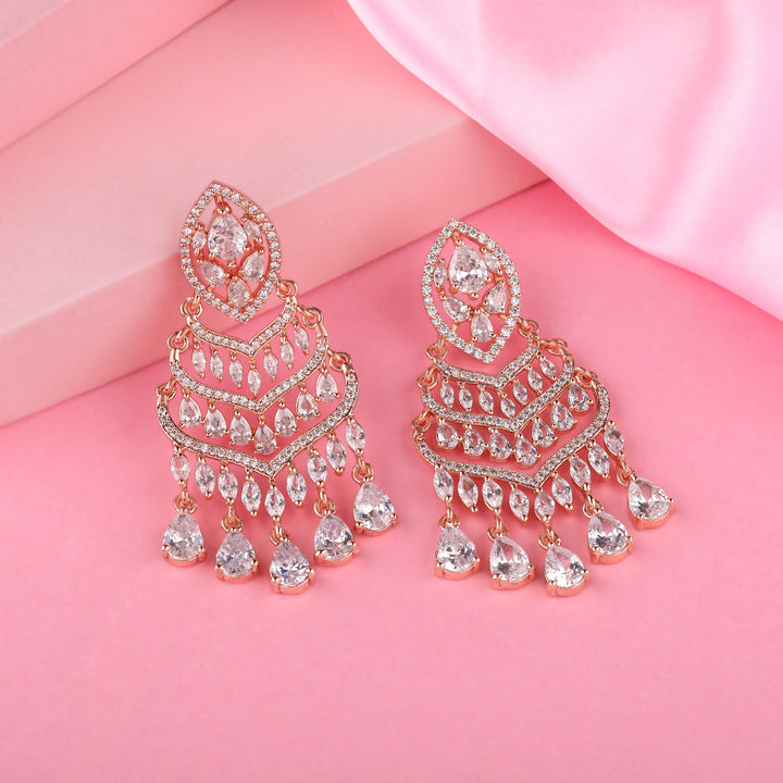 Estele Rose Gold Plating CZ Dazzling Designer Earrings for Women