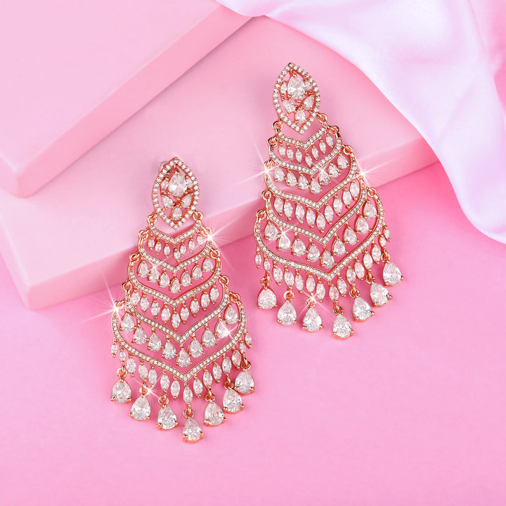 Estele Rose Gold Plated CZ Fascinating Earrings for Women