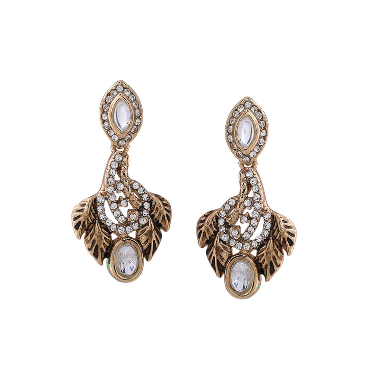 Estele Gold Plated Traditional Antique Kundan Paisley Fern Necklace Set for Women