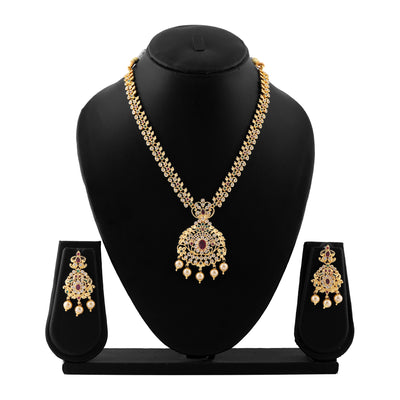 Estele Gold Plated CZ Ravishing Bridal Necklace set with Pearls & Colored Stones for Women