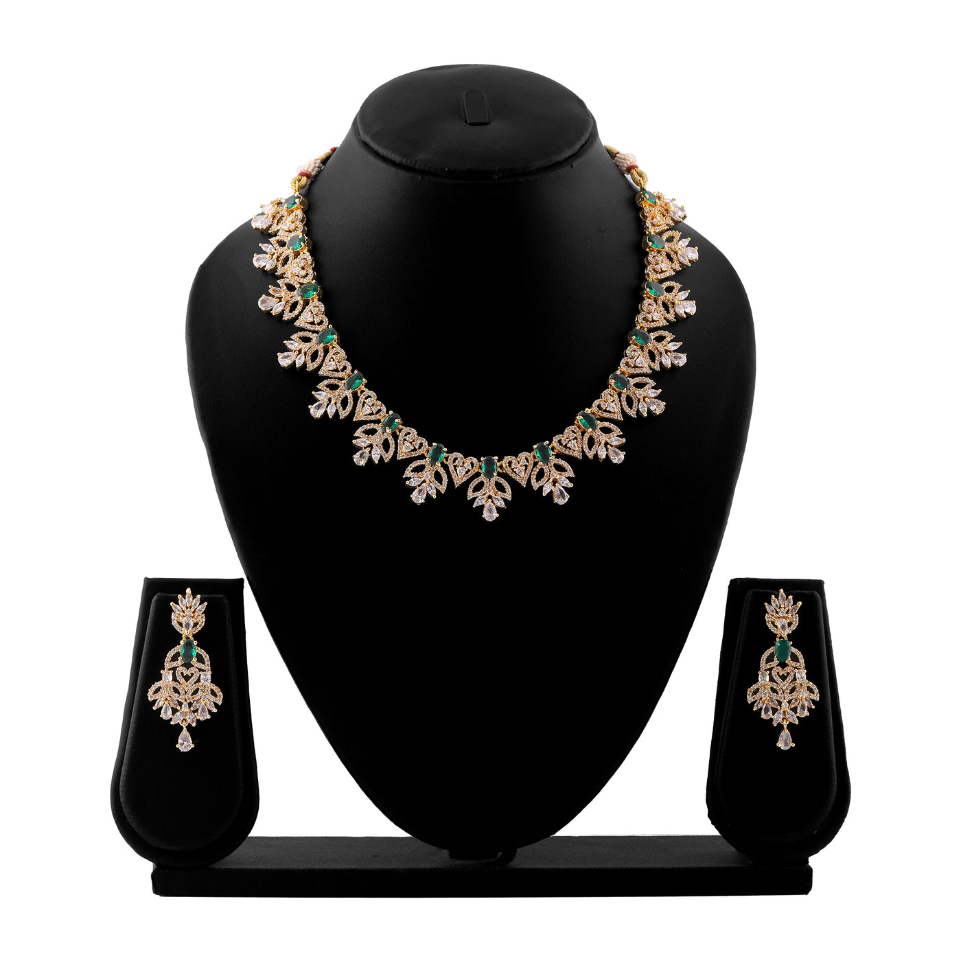 Estele Gold Plated CZ Dazzling Designer Necklace Set with Colored Stones for Women