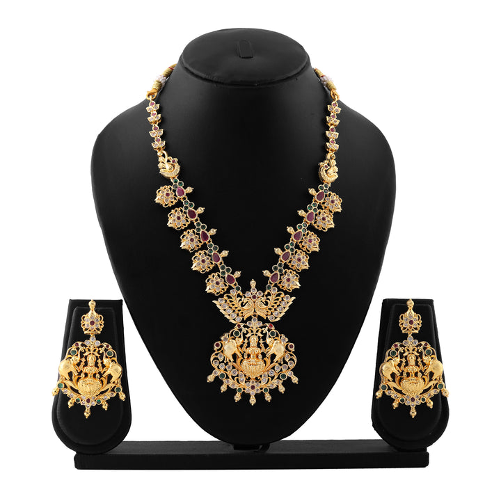 Estele Gold Plated CZ Lakshmi Devi Embellished with Elephant Designer Necklace Set for Women