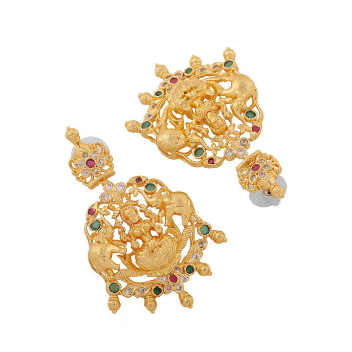 Estele Gold Plated CZ Lakshmi Devi Embellished with Elephant Designer Necklace Set for Women