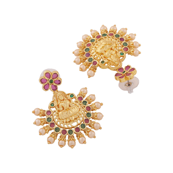 Estele Gold Plated CZ Traditional Laxmi Ji Designer Necklace Set with Pearls for Women