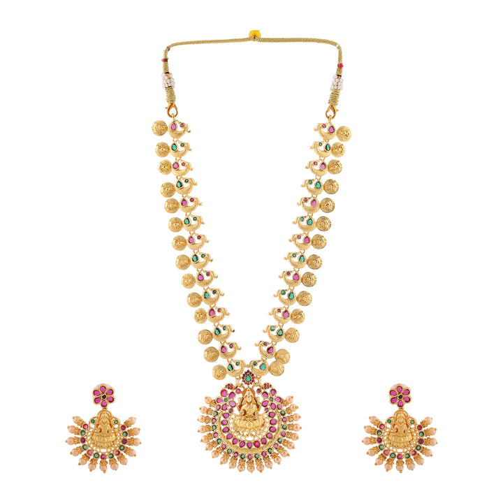 Estele Gold Plated CZ Traditional Laxmi Ji Designer Necklace Set with Pearls for Women