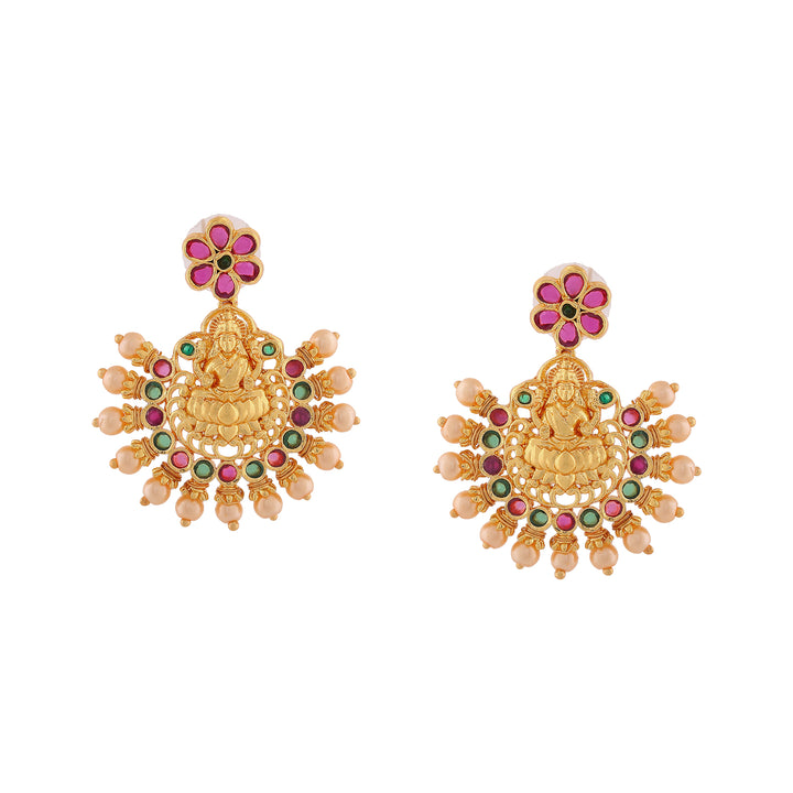 Estele Gold Plated CZ Traditional Laxmi Ji Designer Necklace Set with Pearls for Women