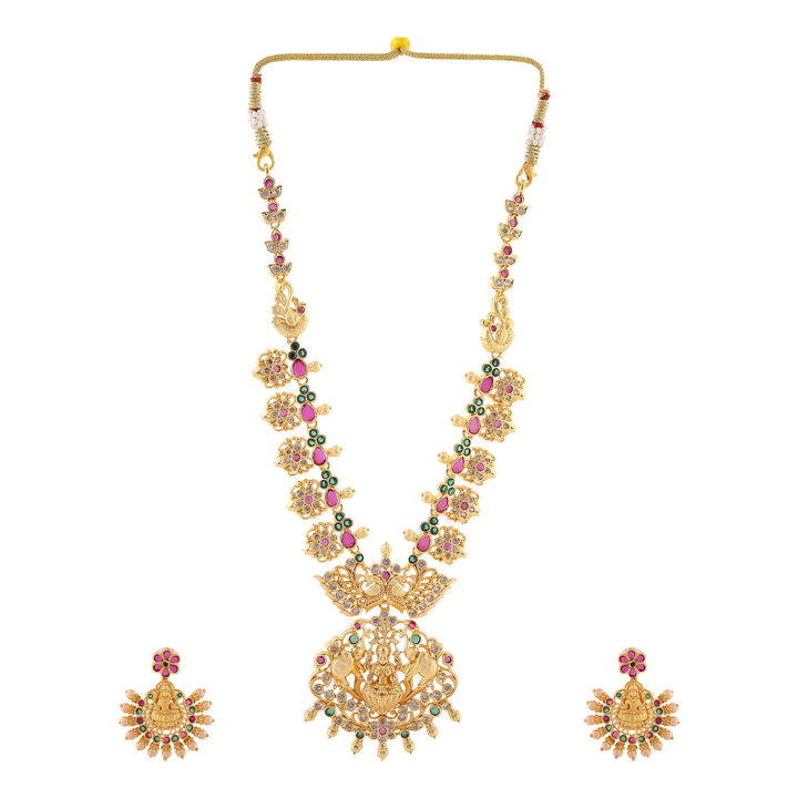 Estele Gold Plated CZ Lakshmi Devi Embellished with Elephant Designer Necklace Set for Women