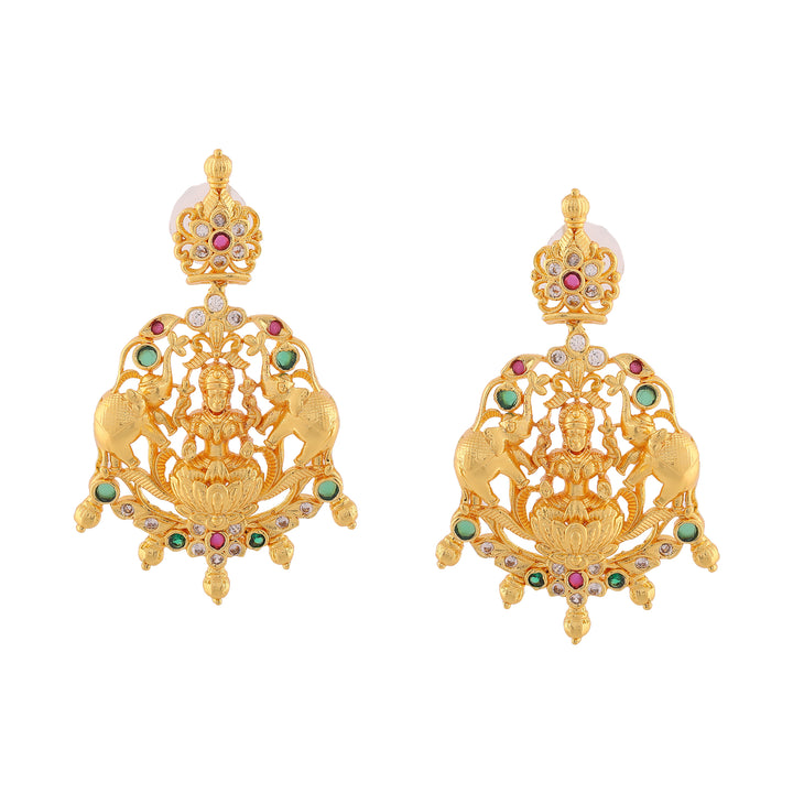 Estele Gold Plated CZ Lakshmi Devi Embellished with Elephant Designer Necklace Set for Women