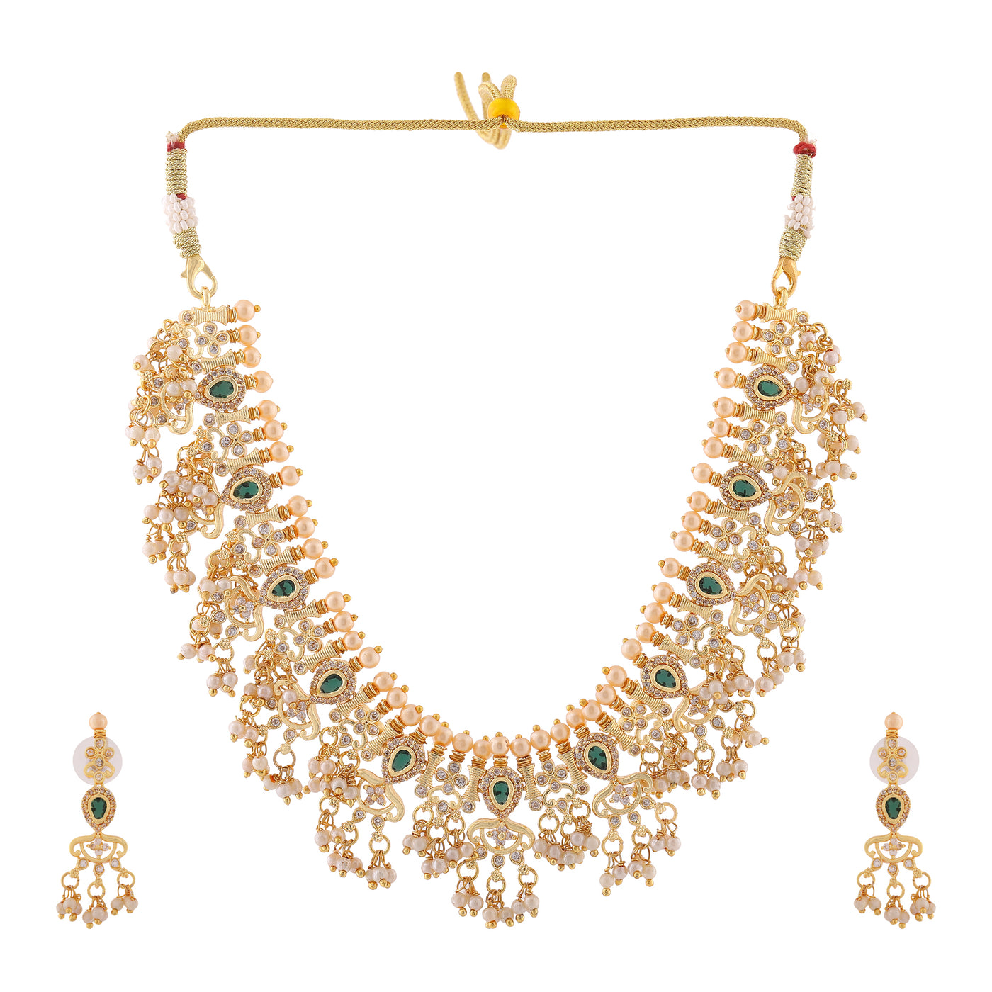 Estele Gold Plated CZ Fascinating Necklace Set with Pearls for Women