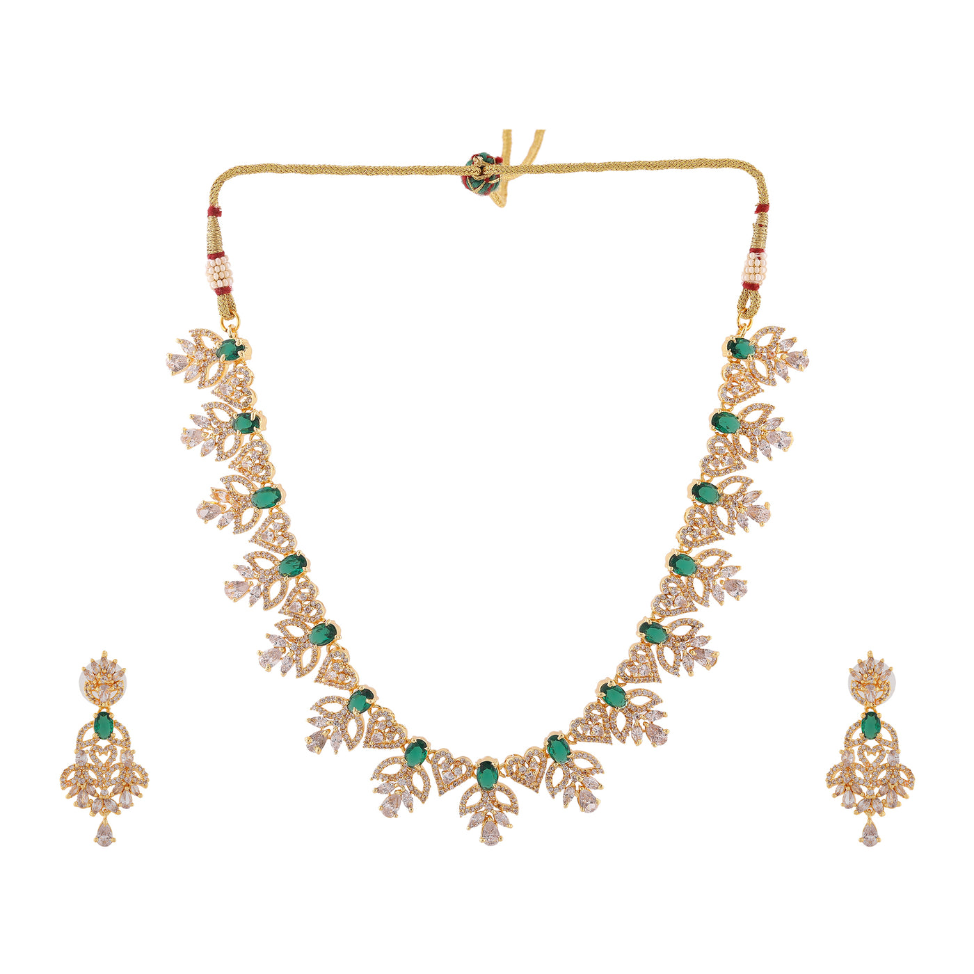 Estele Gold Plated CZ Dazzling Designer Necklace Set with Colored Stones for Women