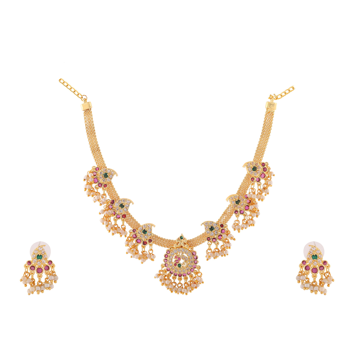 Estele Gold Plated CZ Glorious Designer Necklace Set with Pearls for Women