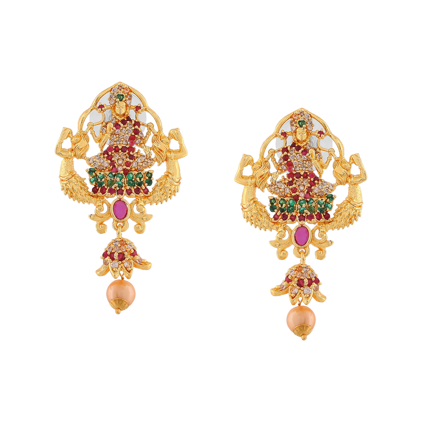 Estele Gold Plated CZ Lakshmi Devi Designer Bridal Necklace Set for Women