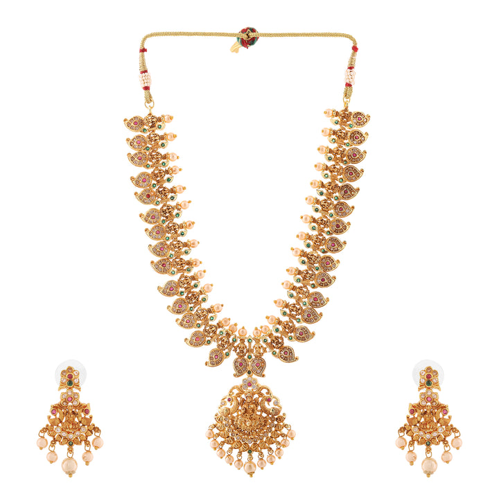 Estele Gold Plated CZ Spiritual Lakshmi Devi Designer Bridal Necklace Set for Women