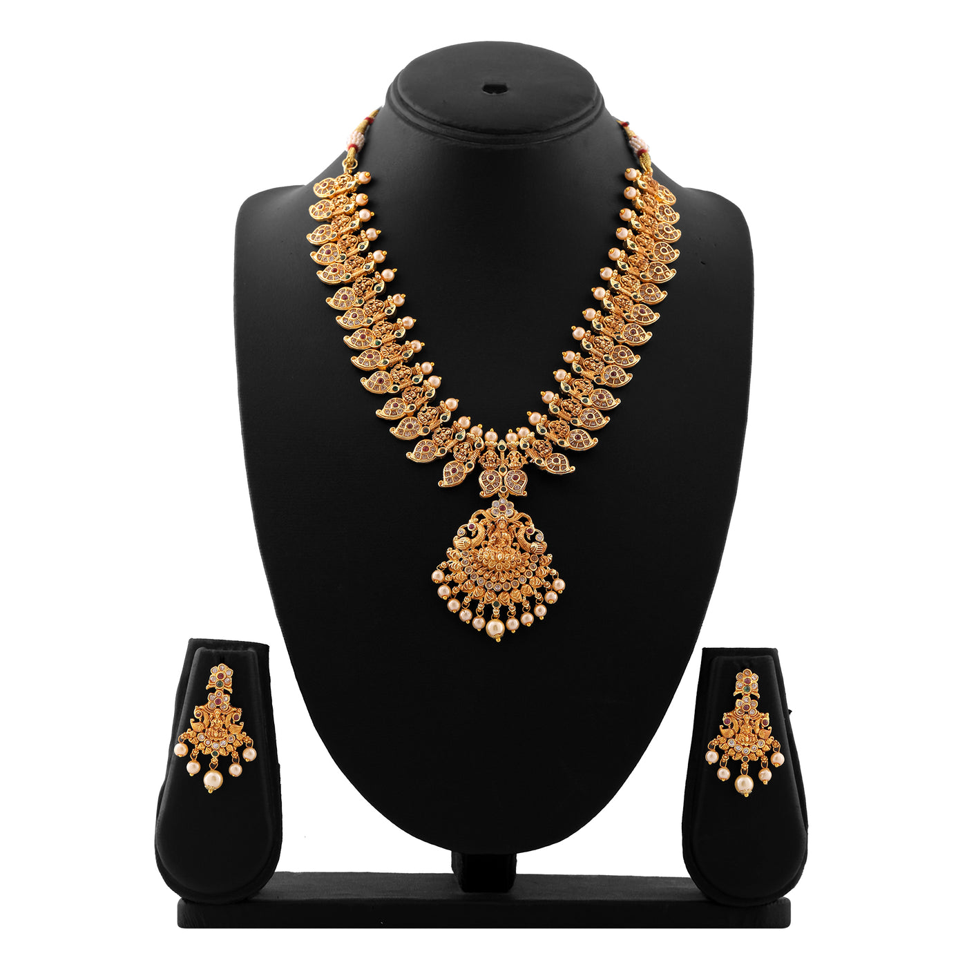 Estele Gold Plated CZ Spiritual Lakshmi Devi Designer Bridal Necklace Set for Women