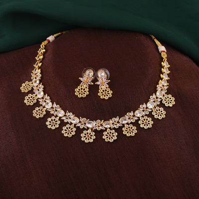 Estele Gold Plated CZ Charming Floral Designer Necklace Set for Women