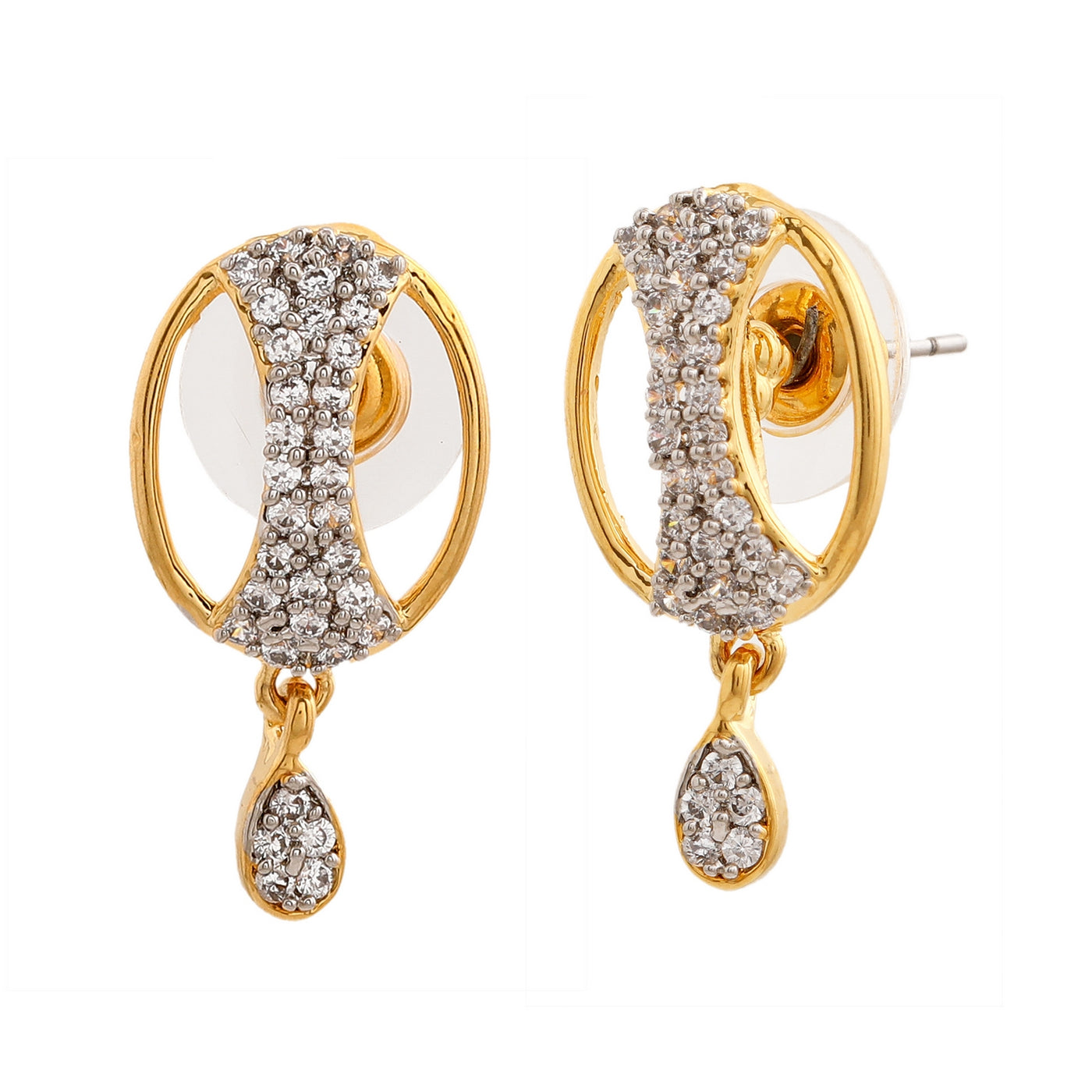 Estele Gold Plated Star and Moon American Diamond Earrings for Women