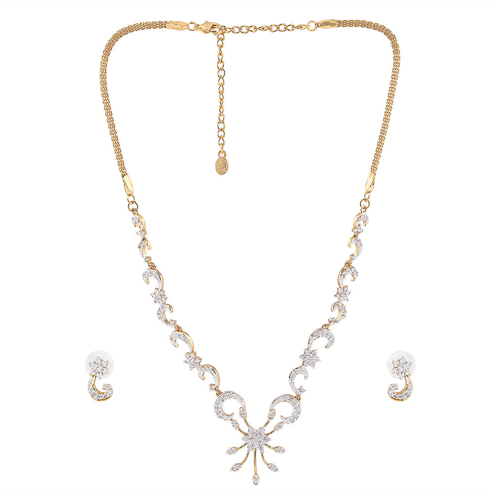 Estele - 24 Kt Gold Plated CZ Dazzling American Diamond Flower Necklaces for women