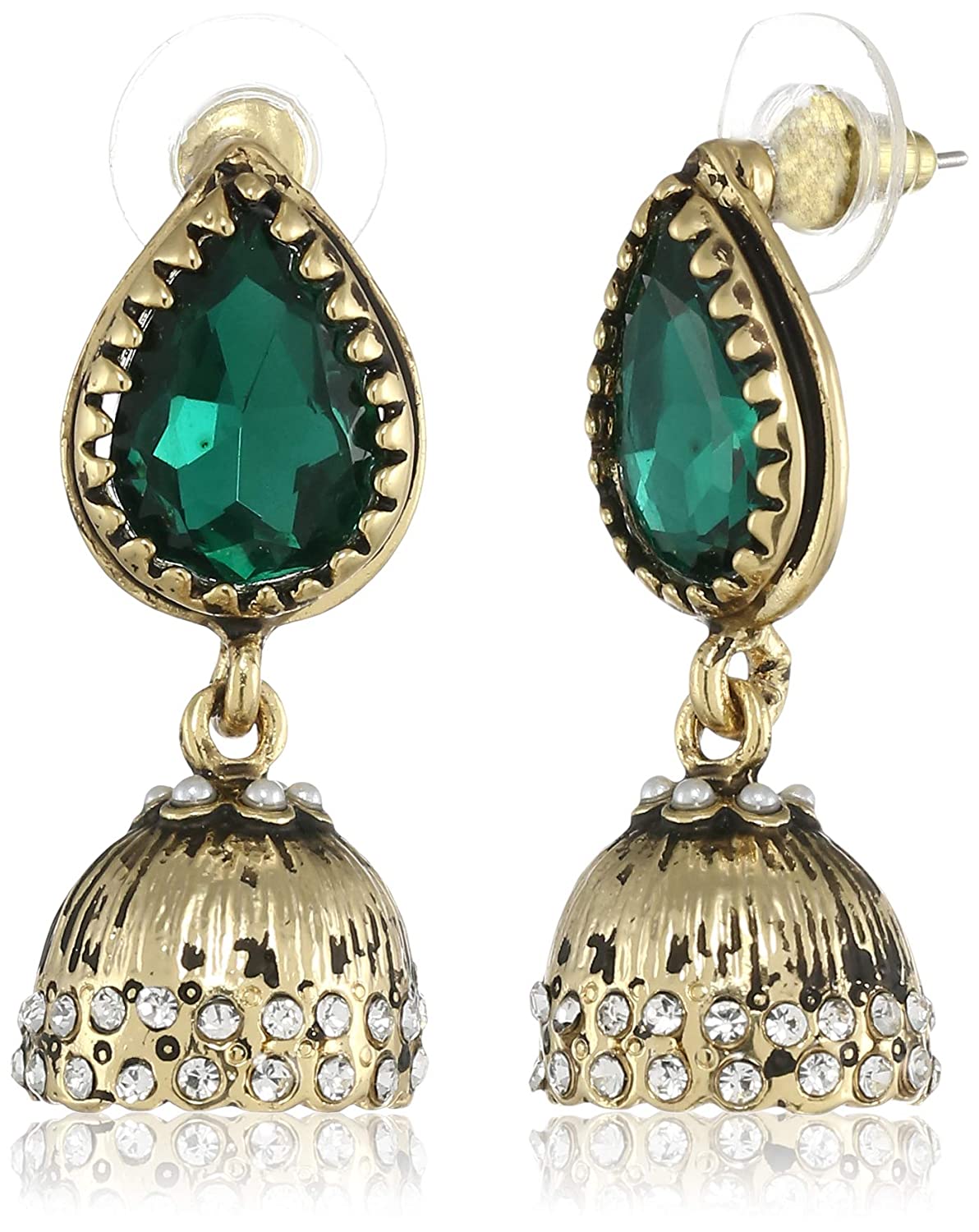 Estele Gold Plated Emerald pearl Jhumkas