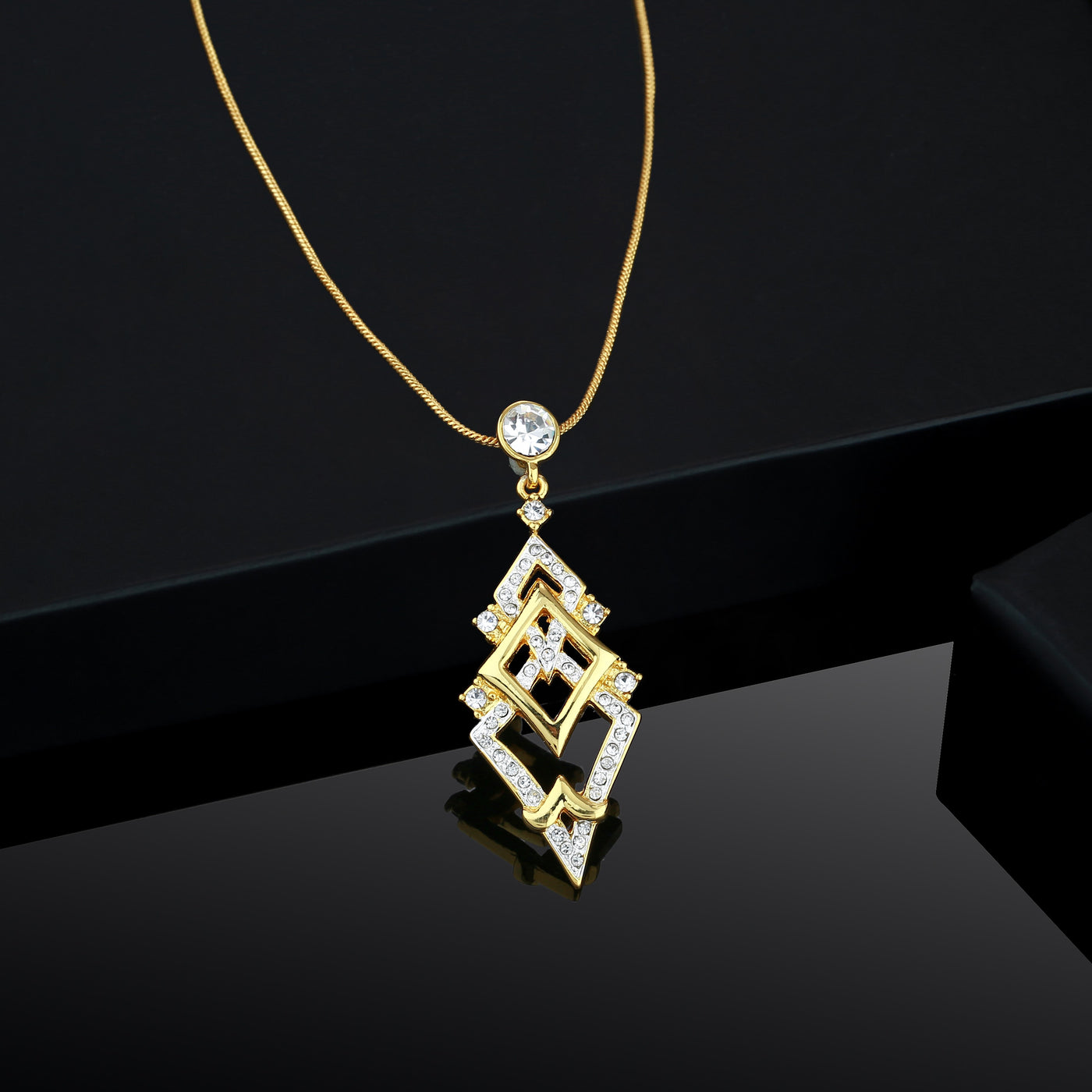 Estele Gold Plated Diamond Geometric Shaped Pendant for Women / Girls