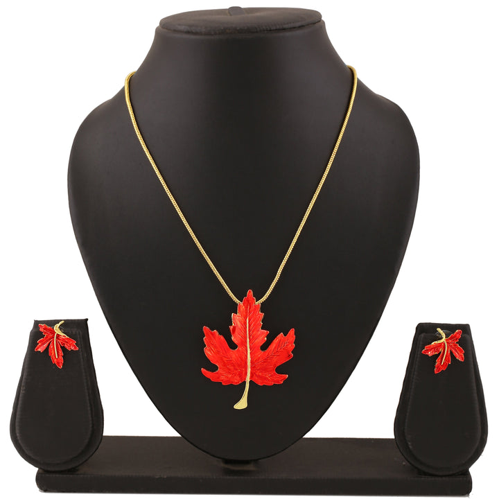 Estele Gold Plated Leaf Designer Necklace Set with Enamel for Women