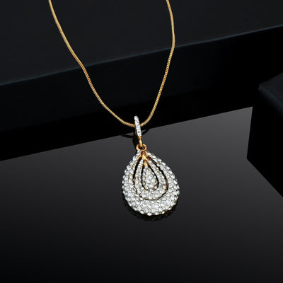 Estele Gold & Rhodium Plated Oval Shaped Pendant with Austrian Crystals for Women