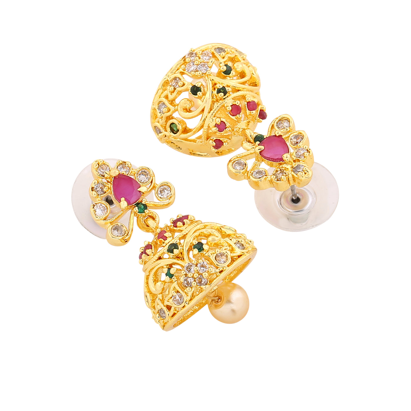 Estele Gold Plated CZ Gorgeous Jhumki Earrings with Pearls for Women