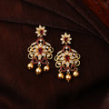 Estele Gold Plated CZ Fascinating Drop Earrings with Pearl & Pink Crystals for Women