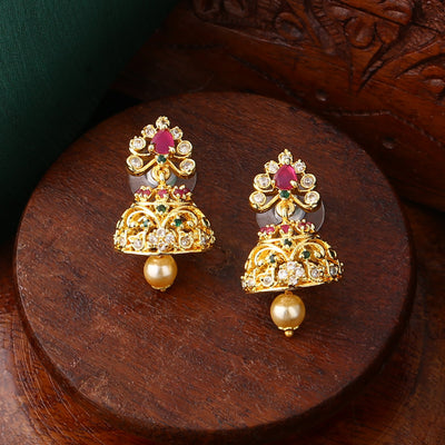 Estele Gold Plated CZ Gorgeous Jhumki Earrings with Pearls for Women