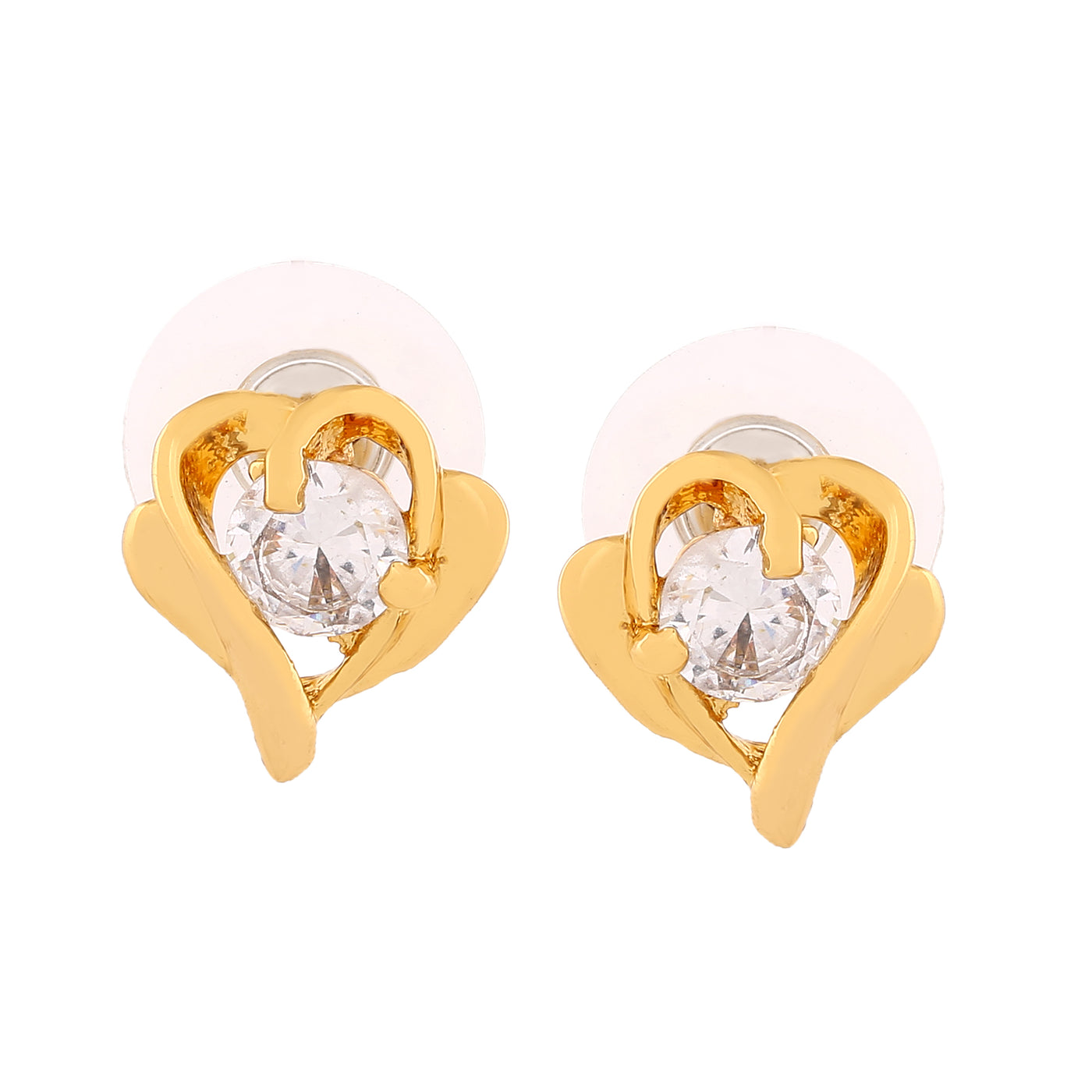 Estele Gold Plated valentine Purity Heart Stud Earrings with Austrian Crystal for Women