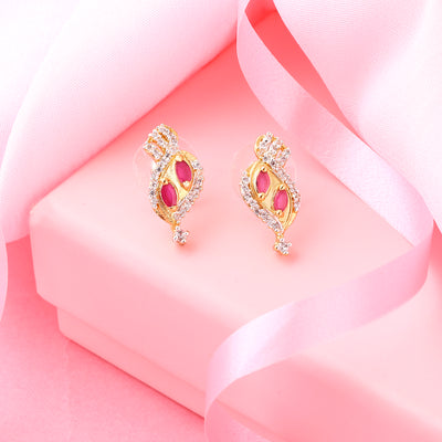 Estele 24 Kt Gold Plated American Diamond Marquise Ruby traditional Stud Earrings for women