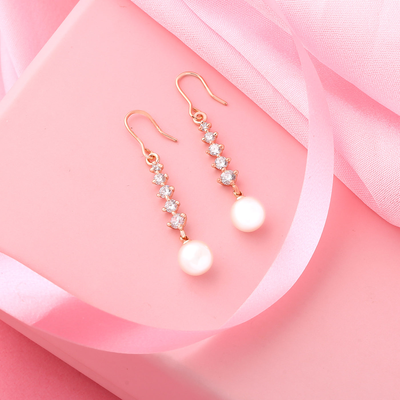 Rose gold Pearl Drop Tassel Earrings