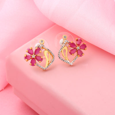 Flower Shaped With Pink & White Ad Stone Earrings