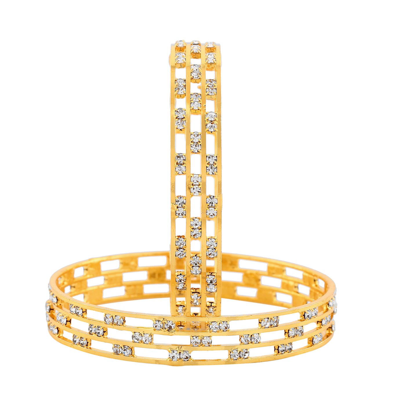 Estele Gold Plated Elegant Bangle Set with Crystals for Women