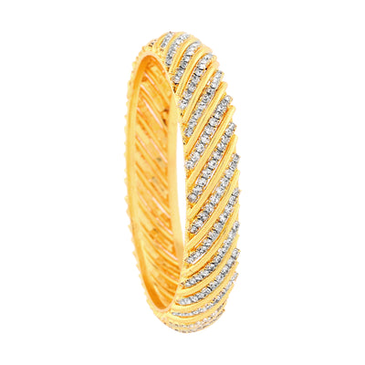 Estele Gold Plated Classic Stripe Designer Bangle Set with Crystals for Women