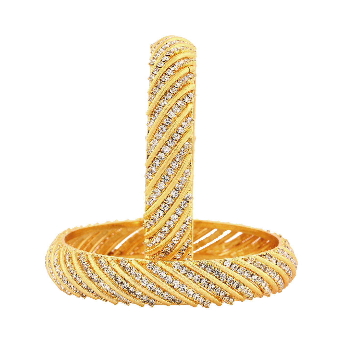 Estele Gold Plated Classic Stripe Designer Bangle Set with Crystals for Women