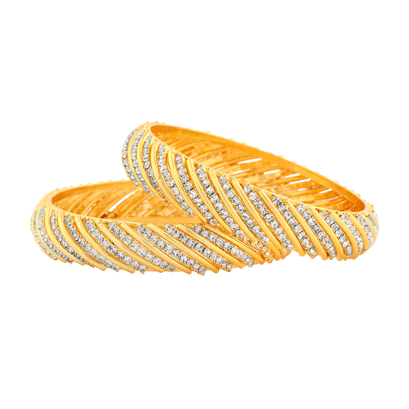 Estele Gold Plated Classic Stripe Designer Bangle Set with Crystals for Women