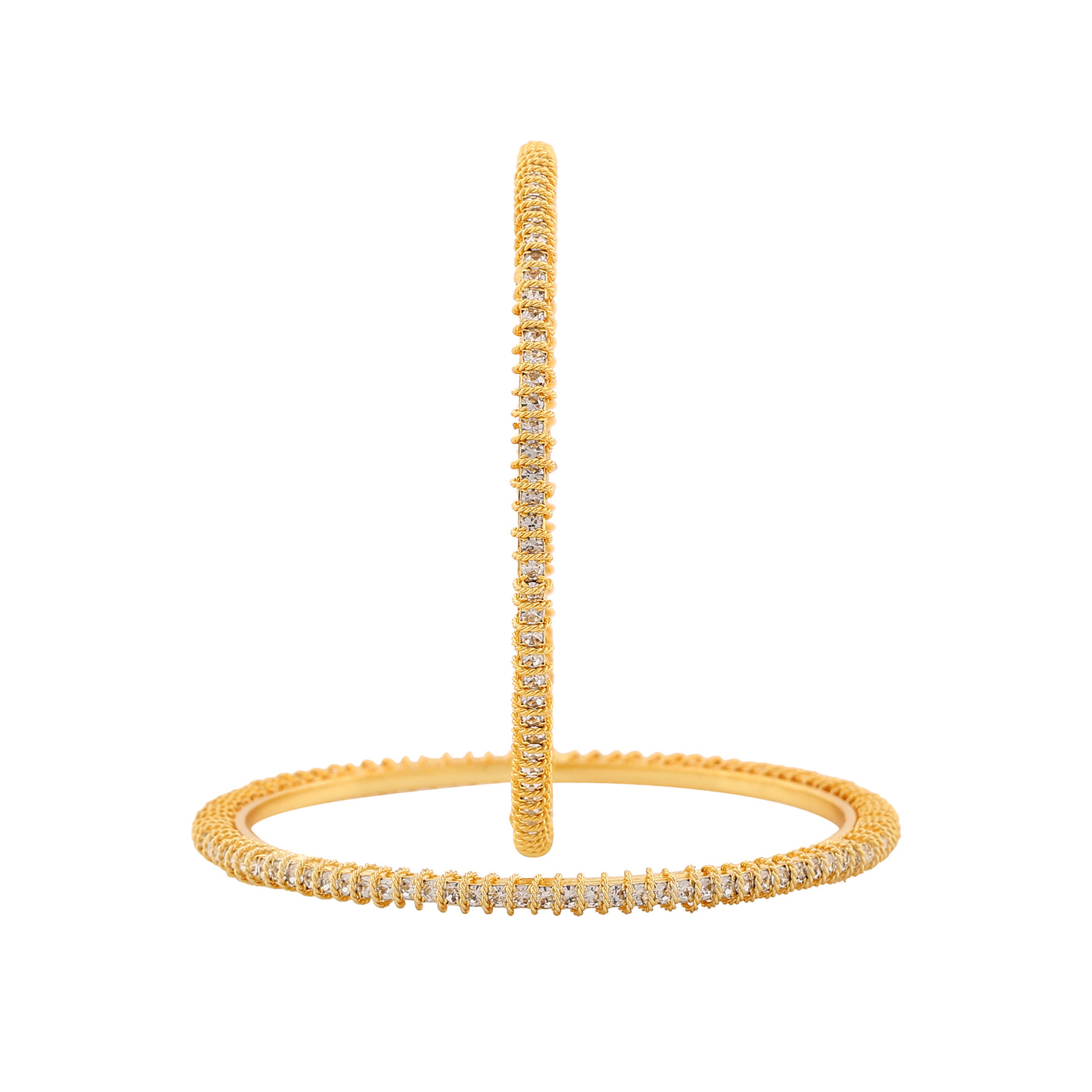 Estele Gold Plated Spiral Designer Bangle Set with Crystals for Women