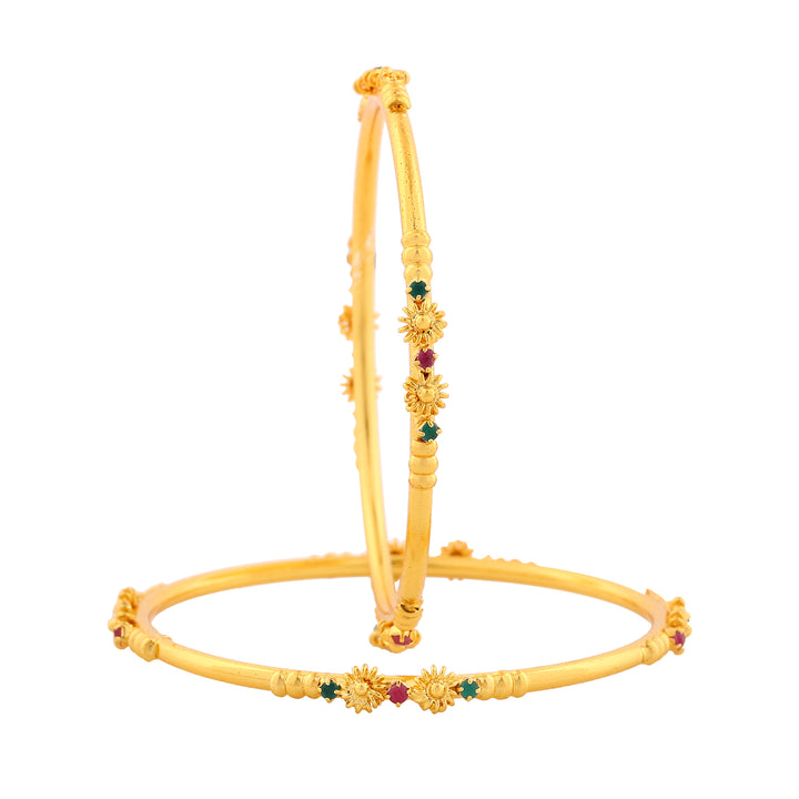 Estele Gold Plated Floral Designer Bangle Set with Crystals for Women
