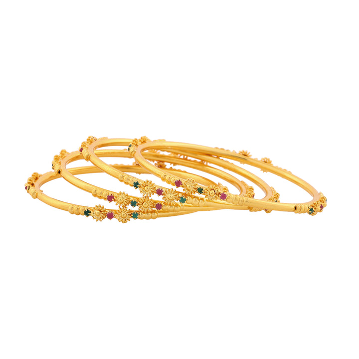 Estele Gold Plated Floral Designer Bangle Set with Crystals for Women