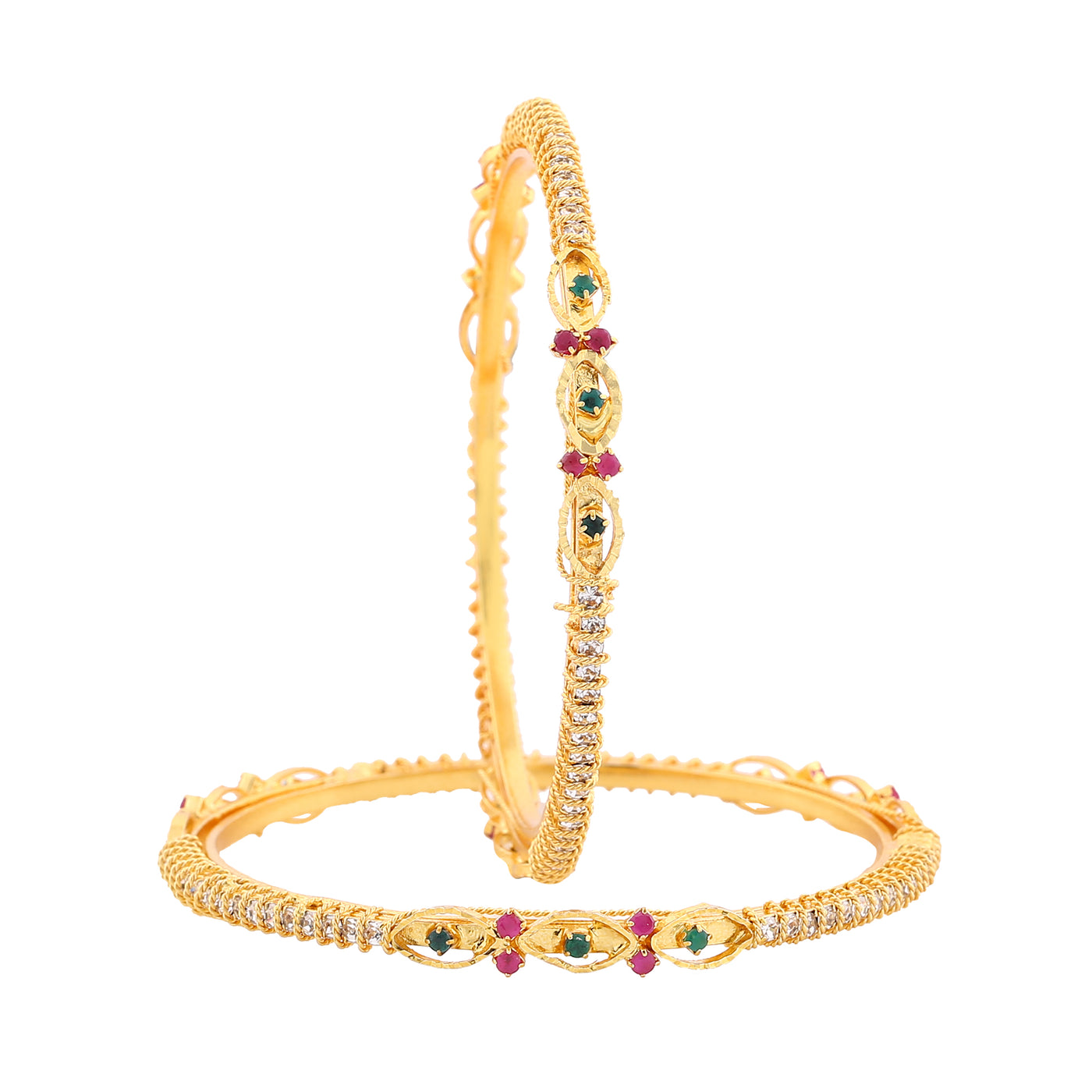 Estele Gold Plated Shimmering Bangle Set with Crystals for Women