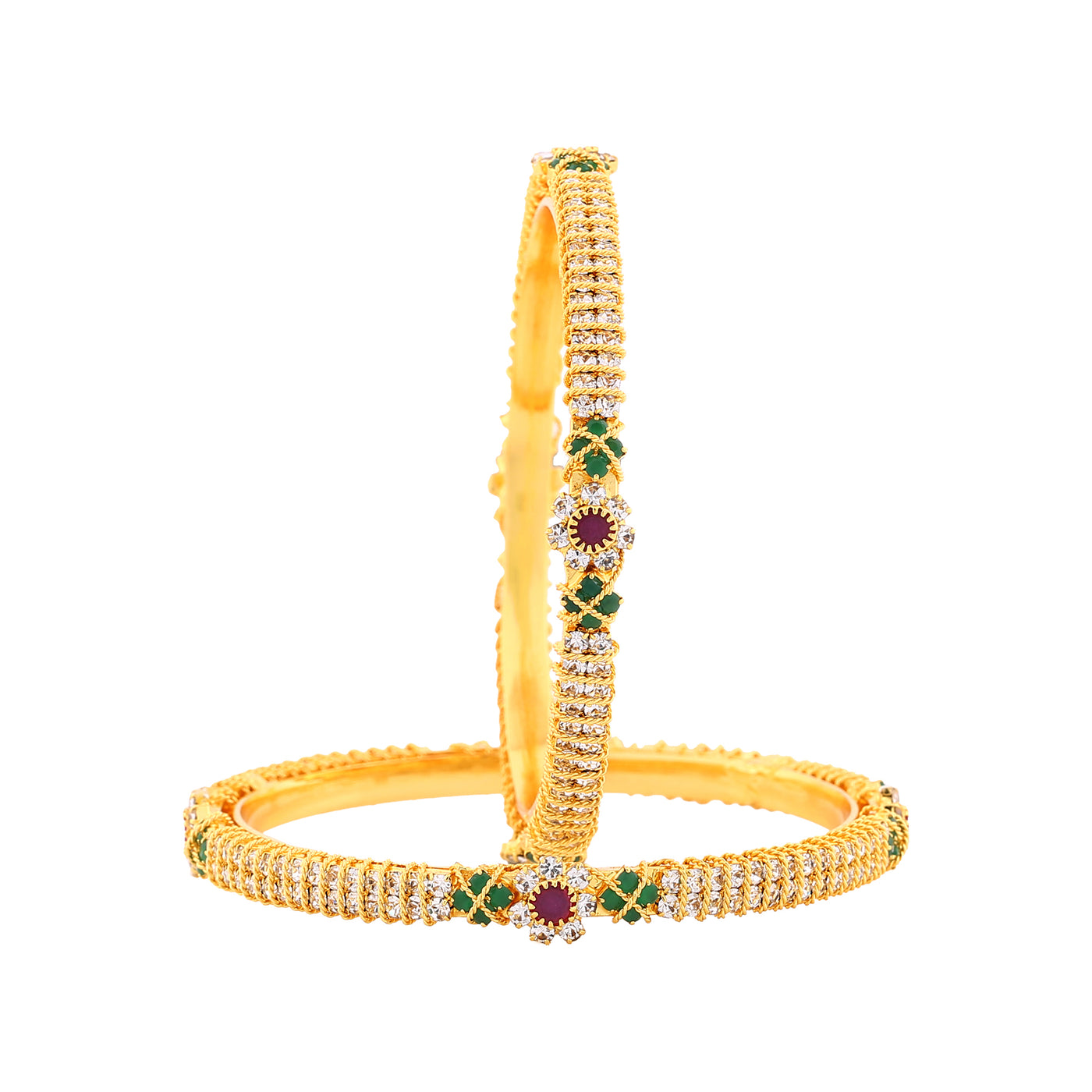 Estele Gold Plated Floral Designer Bangle Set with Crystals for Women