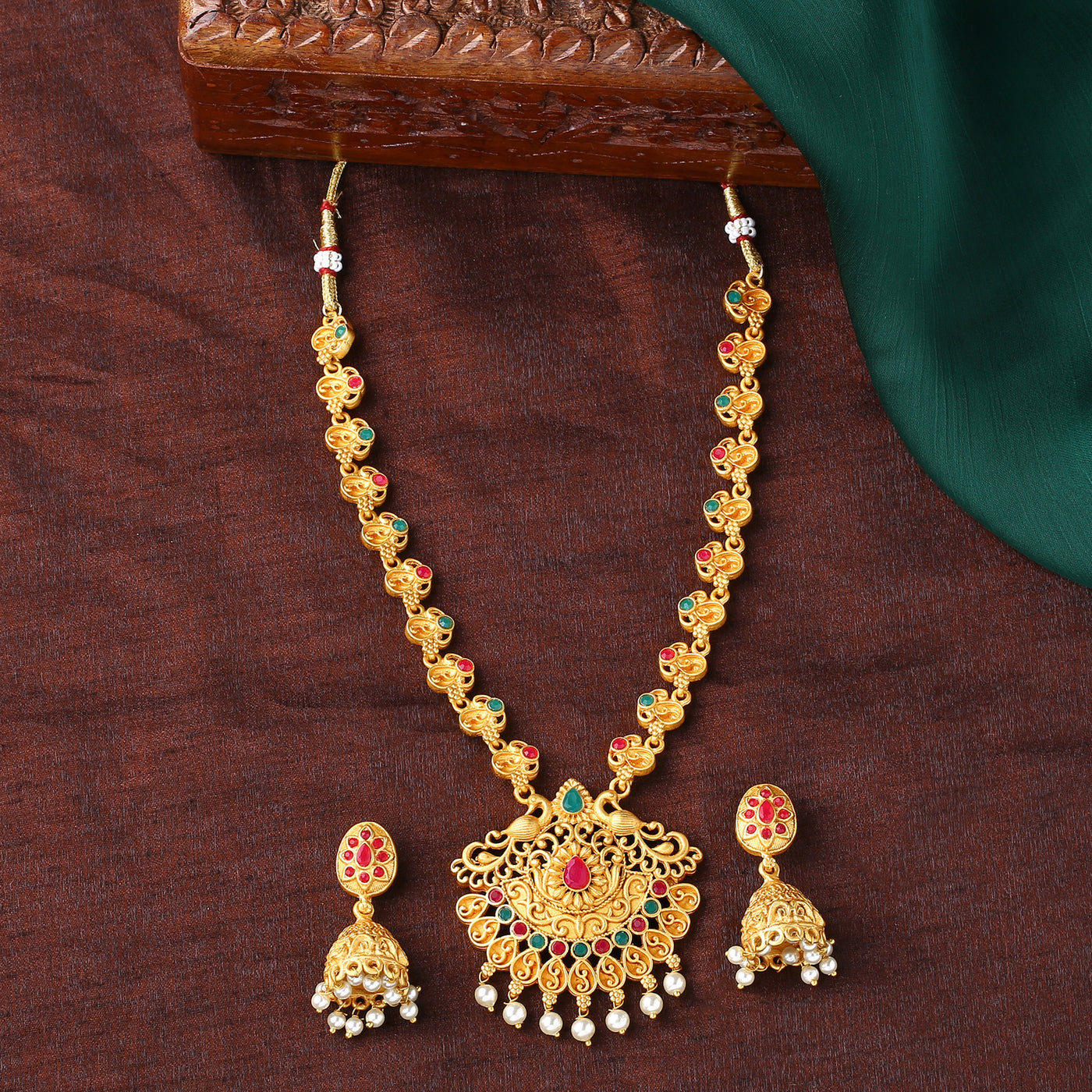 Estele Gold Plated Gorgeous Peacock Designer Necklace Set with Crystals and Pearls for Women