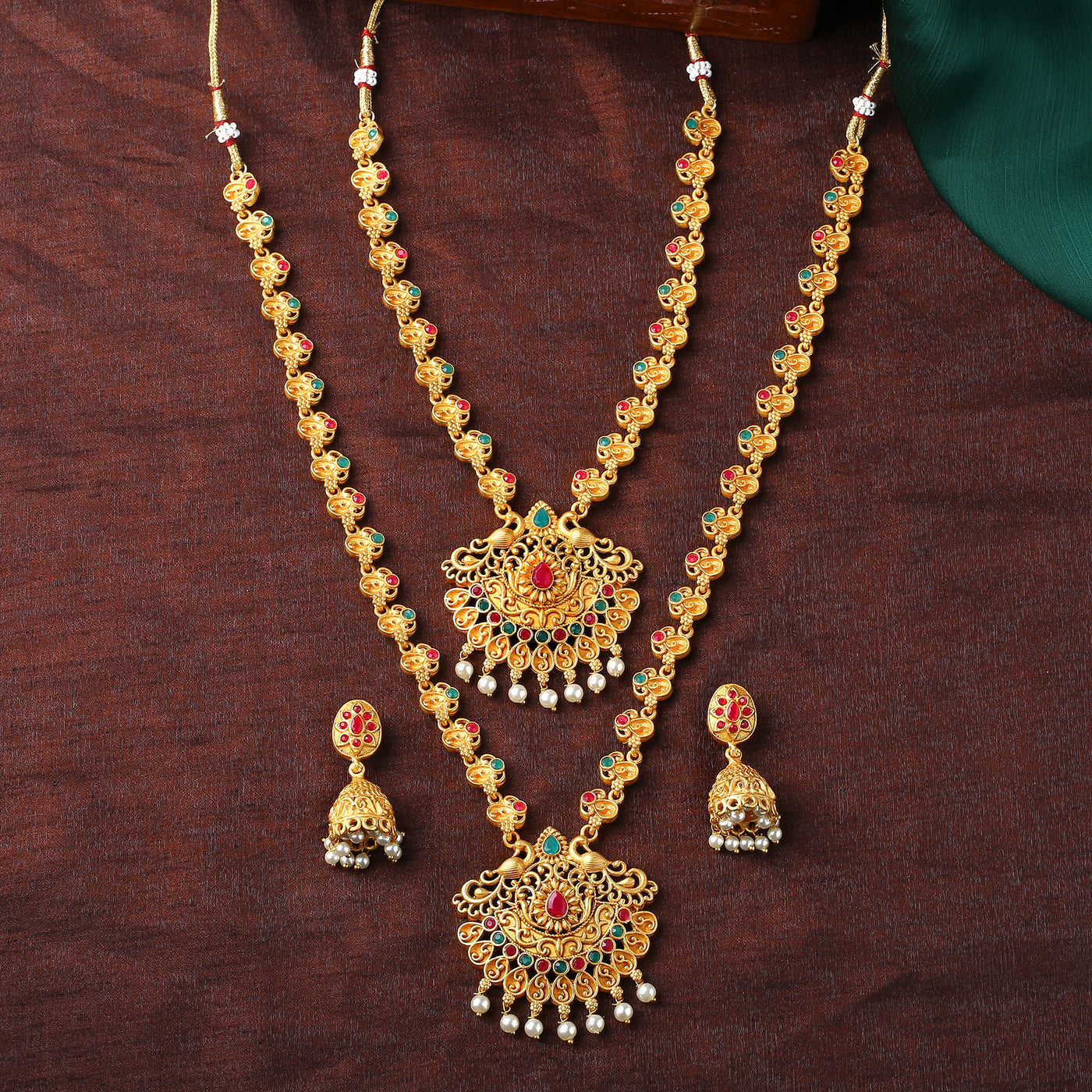 Estele Gold Plated Gorgeous Peacock Designer Necklace Set with Crystals and Pearls for Women