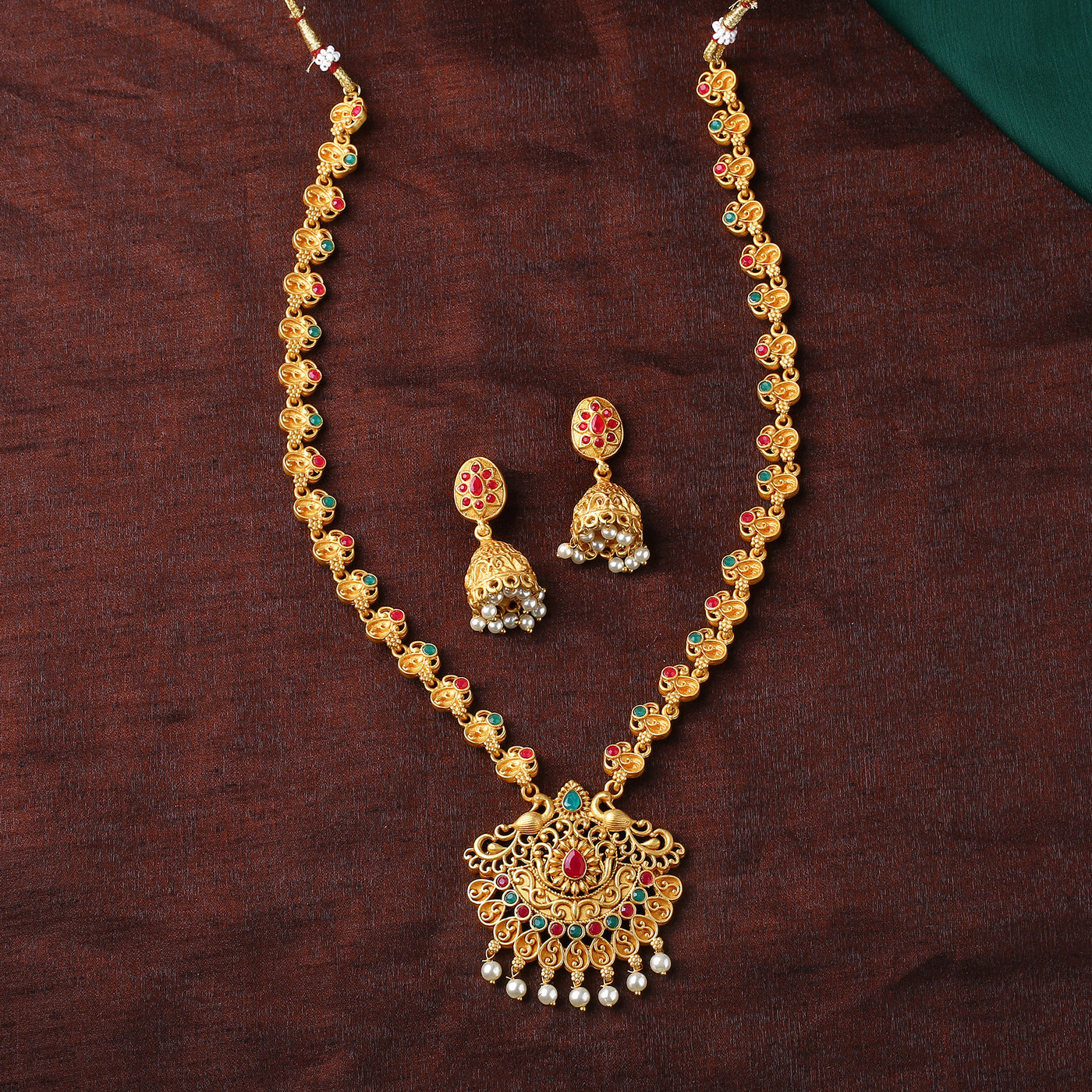 Estele Gold Plated Gorgeous Peacock Designer Necklace Set with Crystals and Pearls for Women