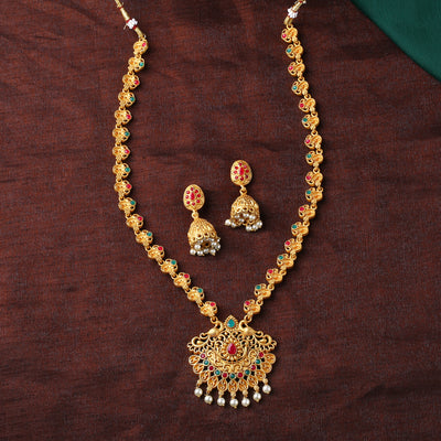 Estele Gold Plated Gorgeous Peacock Designer Necklace Set with Crystals and Pearls for Women